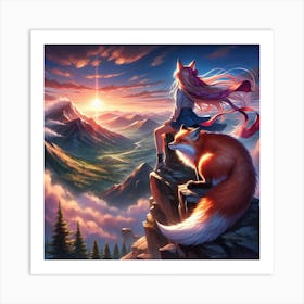 Foxlady on top of the mountain Art Print