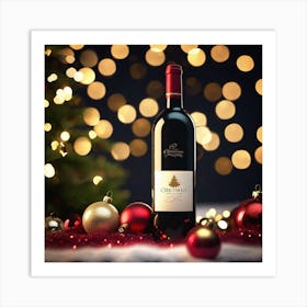 Christmas Wine Bottle Art Print