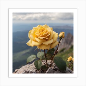 Yellow Rose On A Rock Art Print