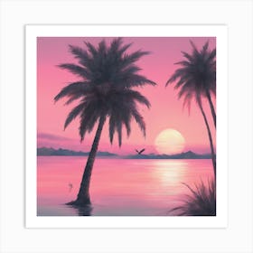 Sunset With Palm Trees 2 Art Print