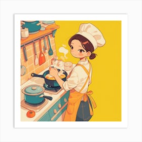 Anime Girl Cooking 1 Art Print