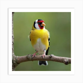 Colorful Goldfinch Perched On A Tree Branch 2 Art Print