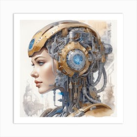 Girl With A Robot Head Art Print