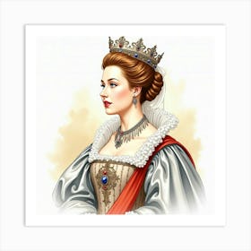 Queen Elizabeth I In An Elegant Watercolor Style, Showcasing Her Majesty 1 Art Print