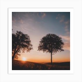 Silhouette Of Trees At Sunset Art Print