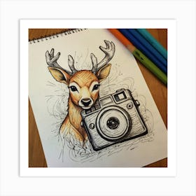 Deer With Camera 4 Art Print