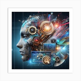 Futuristic Head With Gears Art Print