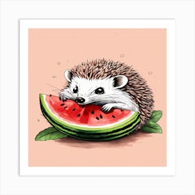 Hedgehog Eating Watermelon 2 Art Print