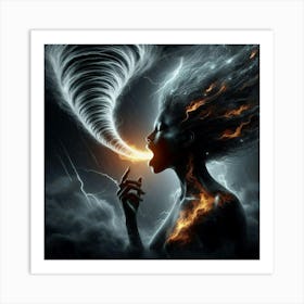 Woman Blowing Smoke Art Print