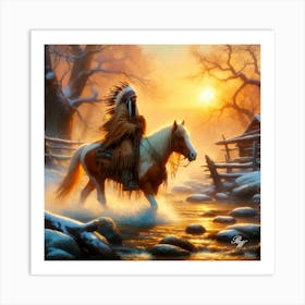 Native American Indian Crossing A Stream 3 Copy Art Print