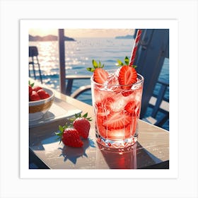 Strawberry Cocktail On A Table Art Print