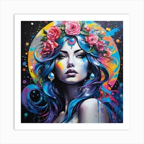 Woman With Flowers On Her Head 2 Art Print