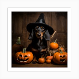 Dachshund & Pumpkins (Halloween) 3 Art Print