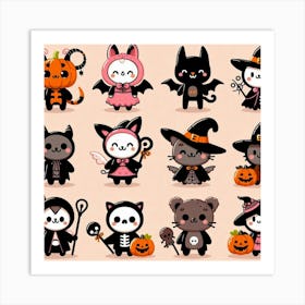 Halloween Kawaii Characters - Cute Vector style Illustration Art Print