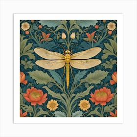 Dragonfly william morris inspired art Art Print