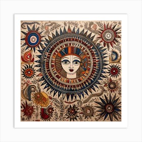 Sun In The Sky Madhubani Painting Indian Traditional Style Art Print