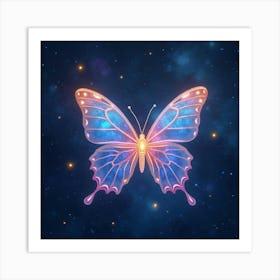 Watercolor Glowing Cosmic Butterflies Fluttering Through A Starry Expanse 1 Art Print