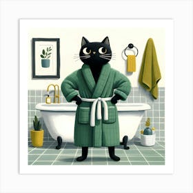 Cat In Bathrobe Art Print