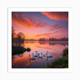 Sunrise Swans Art Print