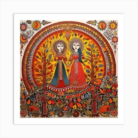 Traditional Painting, Oil On Canvas, Brown Color Madhubani Painting Indian Traditional Style Madhubani Painting Indian Traditional Style Art Print