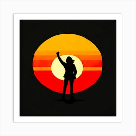 Silhouette Of A Woman At Sunset Art Print