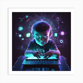 Child Using A Laptop 2 Art Print