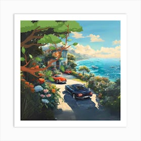 Cars By The Sea in Summer story Plants Art Print