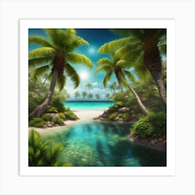 Tropical Landscape With Palm Trees Art Print