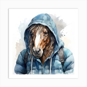 Watercolour Cartoon Horse In A Hoodie 3 Art Print