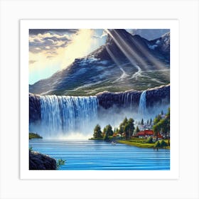 Waterfall in the mountains with stunning nature 1 Art Print