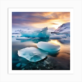 Icebergs At Sunset 45 Art Print