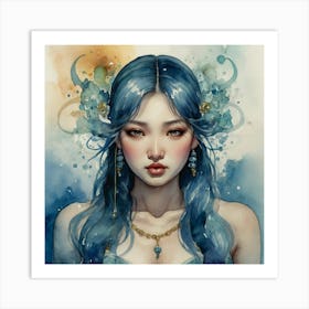 Mermaid The Magic of Watercolor: A Deep Dive into Undine, the Stunningly Beautiful Asian Goddess 2 Art Print