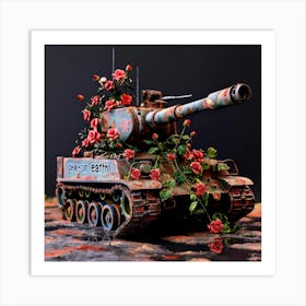 Tiger Tank With Roses Art Print