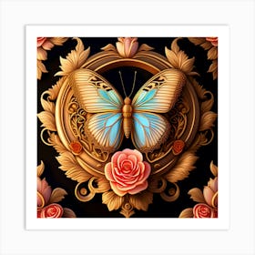 Butterfly And Roses Art Print