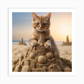 Sand Castle Cat Art Print