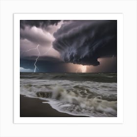 Lightning Storm Over The Ocean Art Print