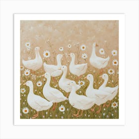 White Ducks Fairycore Painting 1 Art Print