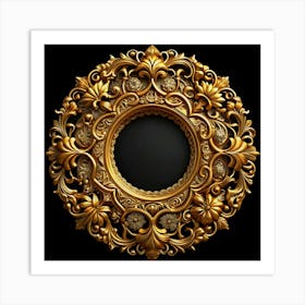 Ornate Golden Round Frame Isolated On Black 1 Art Print