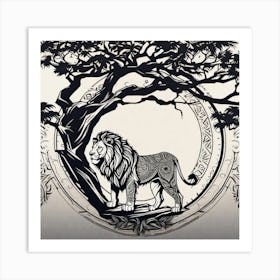 Lion And Tree 6 Art Print