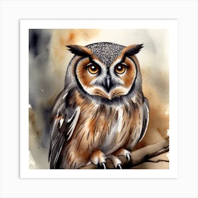 Leonardo Vision Xl Watercolor A Grey Brown Owl Excellent 4k 0 Art Print