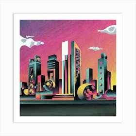 An Abstract Wall Art Of A City Skyline Art Print