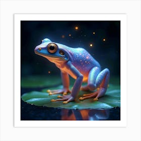 A Whimsical Frog With A Body Of Glowing, Fractal Colors Leaping Across A Cosmic Lily Pad 1 Art Print