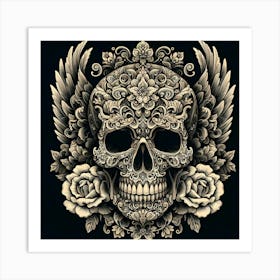 Sugar Skull With Roses Art Print