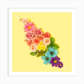 Colorful Flowers On Yellow Background Art Print