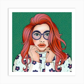 Green pop girl Art Print