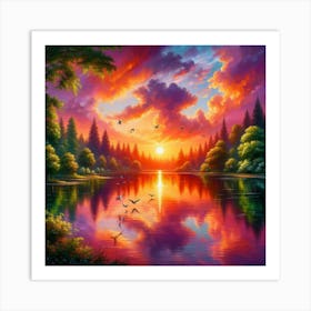 Sunset Over The Lake Art Print