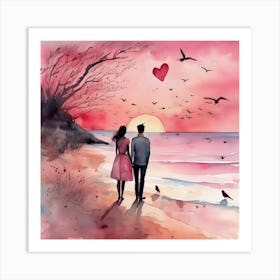 Couple On The Beach Art Print