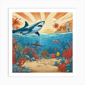 Default Aquarium With Coral Fishsome Shark Fishes View From Th 1 (1) Art Print