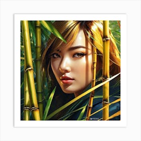 Asian Girl In Bamboo Art Print