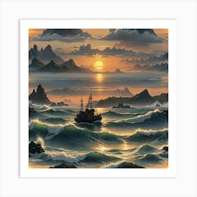 Sunset Over The Sea Art Print